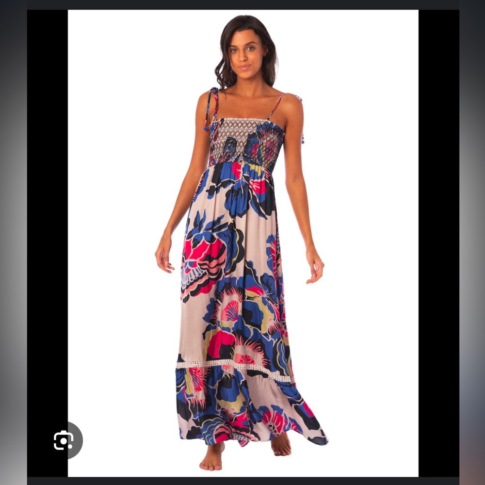 Maaji Bewitched Floral boho Maxi dress With Tie‎ Straps- Small